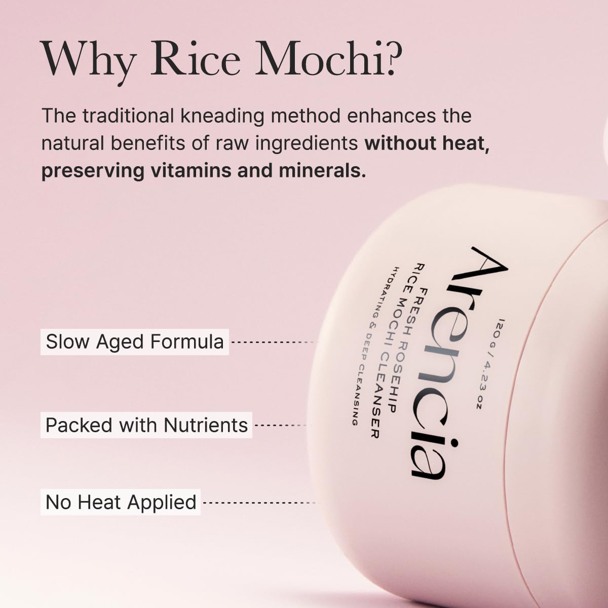 Arencia Rosehip Brightening Rice Mochi Face Cleanser & Daily Scrub - Moisturizing, Exfoliating & Deep-Cleansing - All Skin Types with Rice Powder & Rice Water (4.23oz)